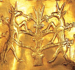 Ancient Goddess Tree of Life Gold Relief